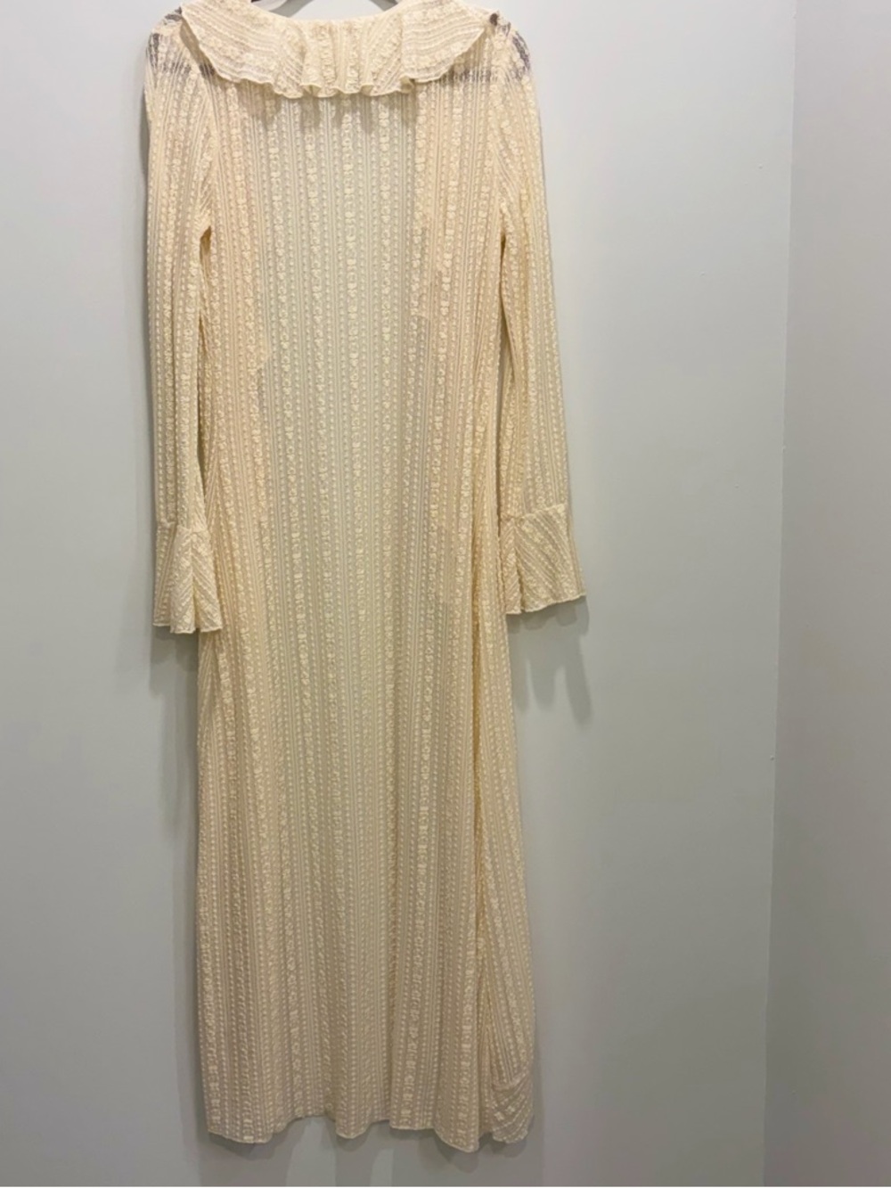 Cottagecore Sheer Lace Long Robe Ruffle Trim Romantic Coquette M Boho Fairy M - Picture 3 of 6